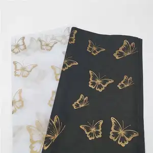 Papel de regalo impreso personalizado para empacar, ropa blanca y negra, zapatos, papel de seda para envolver con logotipo dorado