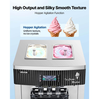 Machine à crème glacée commerciale VEVOR, rendement de 20-28 L/H, 2200 W, machine à crème glacée molle à 3 saveurs, autonome, avec 2 réservoirs de 6 L