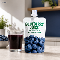 Pochettes à jus imprimées sur mesure, sachets à bec verseur pour jus de myrtille, conception et impression personnalisées, emballage de boissons pour la vente au détail