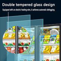 Congélateur vertical commercial à trois portes vitrées, refroidi par air, pour viande fraîche, fruits de mer, crème glacée, vitrine de présentation
