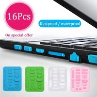 Lot de 16 bouchons anti-poussière colorés pour ordinateur portable, en silicone, pour interface USB, étanche