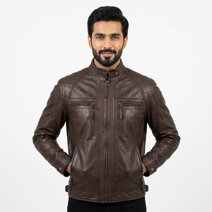 Clush Custom Made Men's <b>Winter</b> <b>Leather</b> <b>Jacket</b> with Stand Collar and Front Logo - Product Image 1
