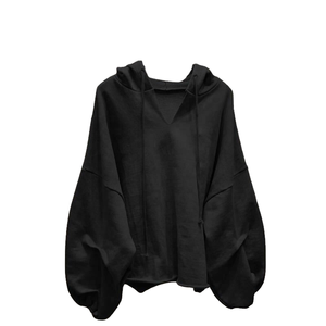 Sweat à capuche personnalisé pour femme, grande taille, col en V, respirant, broderie frontale, collection automne/hiver/été, coton/bambou fin - Product Image 1