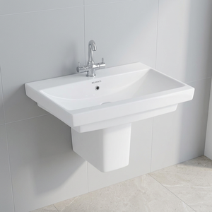 Modern Half Pedestal Ceramic Bathroom Wash Oval Lavabo Sink Stand Hotel Use-Porcelain Sanitary Ware Indian Factory Supplier - Product Image 1