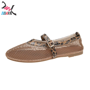 Sandalias Planas de Talla Grande para Mujer, Diseño de Punta Redonda, Malla Transpirable, Parte Superior de PU, Suela de Goma, para Uso en Exteriores - Product Image 2