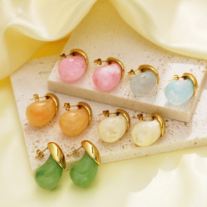 Multi Colors Resin <b>Studs</b> <b>Earrings</b> for Women | 18K PVD Gold Plated Stainless Steel | Waterproof, Hypoallergenic & Durable - Product Image 4