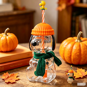 Offre Spéciale – Tasse à paille en verre borosilicate haute qualité avec couvercle, motif chien 3D en dessin animé, idéale pour les cadeaux d'anniversaire d'enfants et la décoration de chapeaux et écharpes tricotés. - Product Image 2