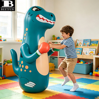 Sac de frappe gonflable durable pour enfants, dinosaure T-Rex bleu sarcelle robuste, sac de frappe autoportant pour soulager l'énergie