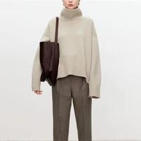 Pull en cachemire pour femme de haute qualité, couleur unie, col roulé, épais, chaud, décontracté, en laine de cachemire