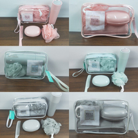Kit de toilette de voyage portable multifonctionnel : boîte à savon, porte-brosse à dents, ensemble de boules de bain avec trousse de maquillage transparente pour les voyages d'affaires