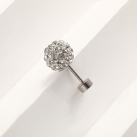Vente en gros : Labret à dos plat en acier inoxydable plaqué or, fileté intérieurement, pour cartilage et tragus, 20G, avec boule disco en cristal
