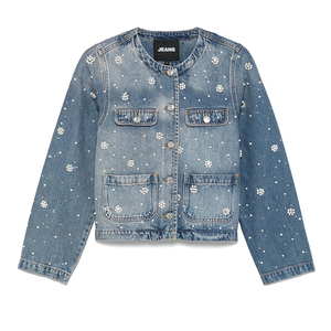 <span class=keywords><strong>Veste</strong></span> <span class=keywords><strong>en</strong></span> <span class=keywords><strong>Jean</strong></span> Boutonnée Classique Lavage Personnalisée pour <span class=keywords><strong>Femme</strong></span> Brodé de Perles et Diamants Style Décontracté Similaire à une Chemise pour Fille - Product Image 5