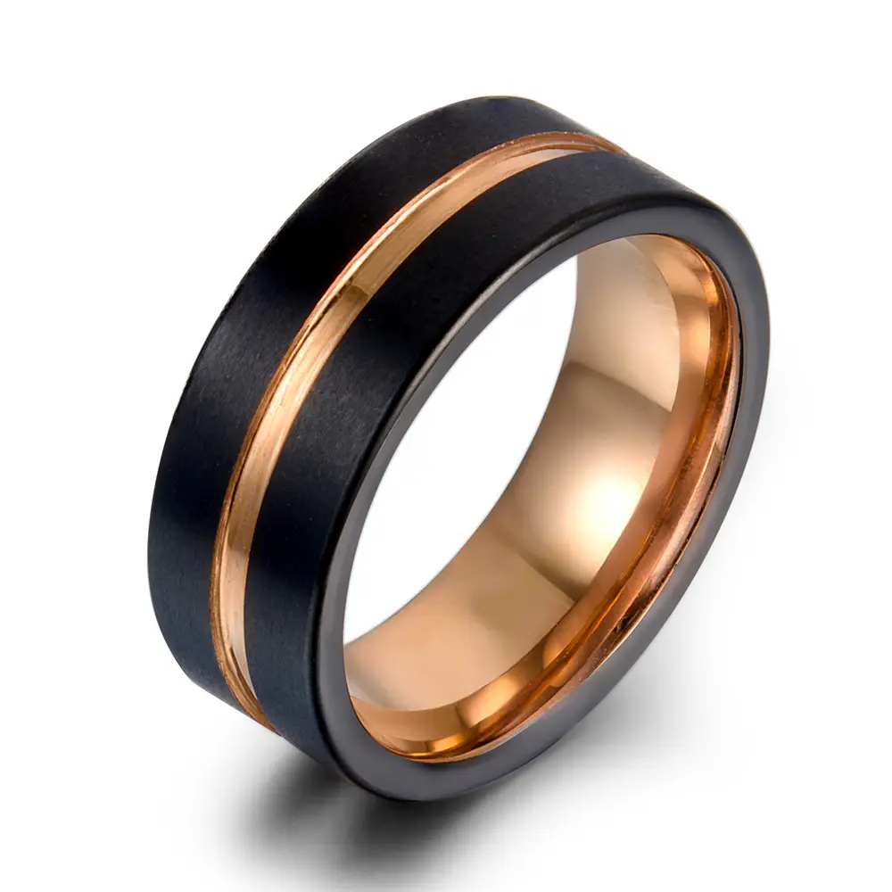 8mm Tungsten Rose gold and Black Ring Wholesale Ring for boys Black