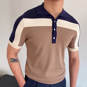 Летняя мужская Трикотажная британская Повседневная полосатая рубашка-поло с короткими рукавами мужская Тонкая футболка с лацканами футболка