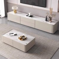 Ensemble table basse et meuble TV en pierre frittée, style minimaliste crème, meuble TV au sol de luxe léger