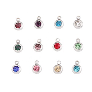 12 breloques rondes avec pierres de naissance |   Pendentif en acier inoxydable avec pierre de naissance en cristal pour la fabrication de colliers et bracelets DIY - Product Image 1