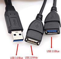 Konverter adaptor pengisi daya ekstensi USB 3.0 1 hingga 2 kabel data pria ke wanita