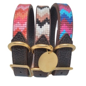 ปลอกคอสุนัขประดับลูกปัด หนังแท้บุนุ่ม สีน้ำเงินน้ำตาล คุณภาพสูง ชุดสายจูงและปลอกคอสำหรับสัตว์เลี้ยง พร้อมพู่ห้อย - Product Image 3