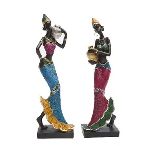 Christmas Gifts African Sculpture Creative Vintage Home Black Figurines Resin Tribal Lady Statue Crafts Dolls Ornaments