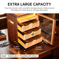 Humidor à cigares CIGARLOONG à 4 niveaux en cèdre, capacité de 110 cigares, humidificateur intégré, éclairage LED, alimentation USB-C, armoire de rangement pour cigares de bureau