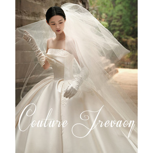 Couture Trevaon Satin Strapless Ball Gown Wedding Dress Long Train Vintage Style Floor Length - Product Image 2