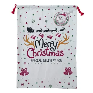 New Christmas Canvas Gift Bag Double Drawstring Bundle 50*70 Christmas Pattern Candy Bag