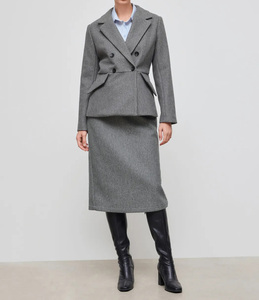 <span class=keywords><strong>Blazer</strong></span> de Mujer Gris de Lana Mezclada con Doble Botonadura, Cuello Solapa y Cintura Ajustada, Chaqueta Elegante para Oficina - Product Image 4