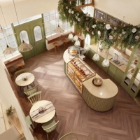 Bäckerei-Kaffeehaus-Design Holz-Lebensmittel-Präsentationstheke Glas-Süßwaren-Präsentationstheke Kaffeehaus-Dessertvitrine Maßgefertigt