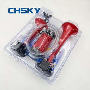 Chsky Auto En Motorfiets Luchthoorn Set Dubbele Buis Hoorn Compressor Pomp Luchtpomp Rood - Product Image 2