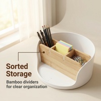 Organisateur de bureau en bambou multi-compartiments, support de rangement pour cosmétiques et maquillage, plateau de rangement pour papeterie de bureau, pour coiffeuse et comptoir de salle de bain