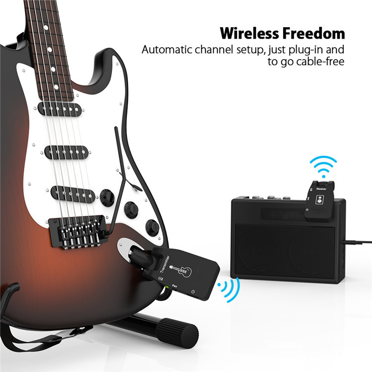 Transmisor y receptor de sistema de guitarra inalámbrico de 2,4G batería de litio integrada rango de transmisión de 30M para bajo de guitarra