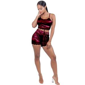 Seiden pyjamas Zweiteilige Sets Frauen Sexy Nachthemd Mädchen Nachtwäsche Weste Shorts Dessous Home Wear Frauen Damen 2St - Product Image 4