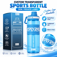 Bouteille d'eau de sport personnalisée en Tritan 600ml 750ml sans BPA, anti-fuite, transparente avec poignée en silicone, OEM, marque privée