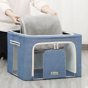 กล่องเก็บของผ้าอ๊อกซ์ฟอร์ดกันน้ำหนา 600D ขนาด 60L-100L พับได้ ป้องกันฝุ่น พร้อมหน้าต่างโครงเหล็ก สำหรับใช้ในบ้าน ขายส่งจากโรงงาน - Product Image 1