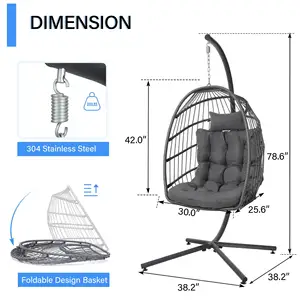 High Quality Garden Outdoor Rattan Hammock Egg Hanging Folding Patio Swing Chair With Stand