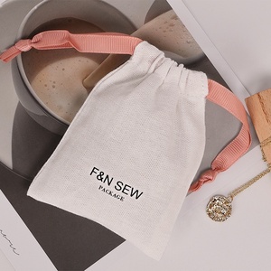 Luxury Soft Linen Cotton Jewelry Drawstring Closure Packaging <b>Bag</b> Eco Friendly <b>Small</b> <b>White</b> Cotton Drawstring <b>Bag</b> with Logo - Product Image 2