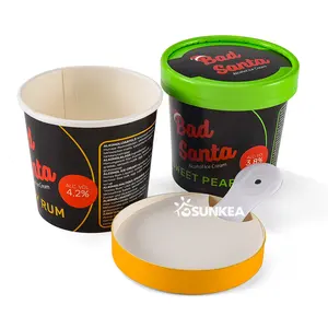 Contenitore di carta per gelato stampato personalizzato a buon mercato in fabbrica con coperchio confezione per gelato vasca per gelato all'ingrosso con coperchio a cucchiaio