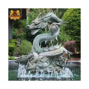 कस्टम आउटडोर सजावट चीनी फेंग शुई धातु पौराणिक जीव ड्रैगन मूर्तिकला बड़ी कांस्य ड्रैगन मूर्ति