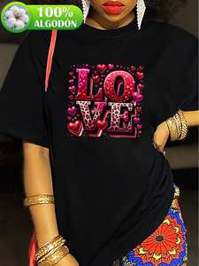 T-Shirt da Donna con Stampa Cuori Rosa, 180g, Morbida ed Elastica, Top Casual a Maniche Corte, Vestibilità Regolare, Lavabile in Lavatrice - Product Image 3