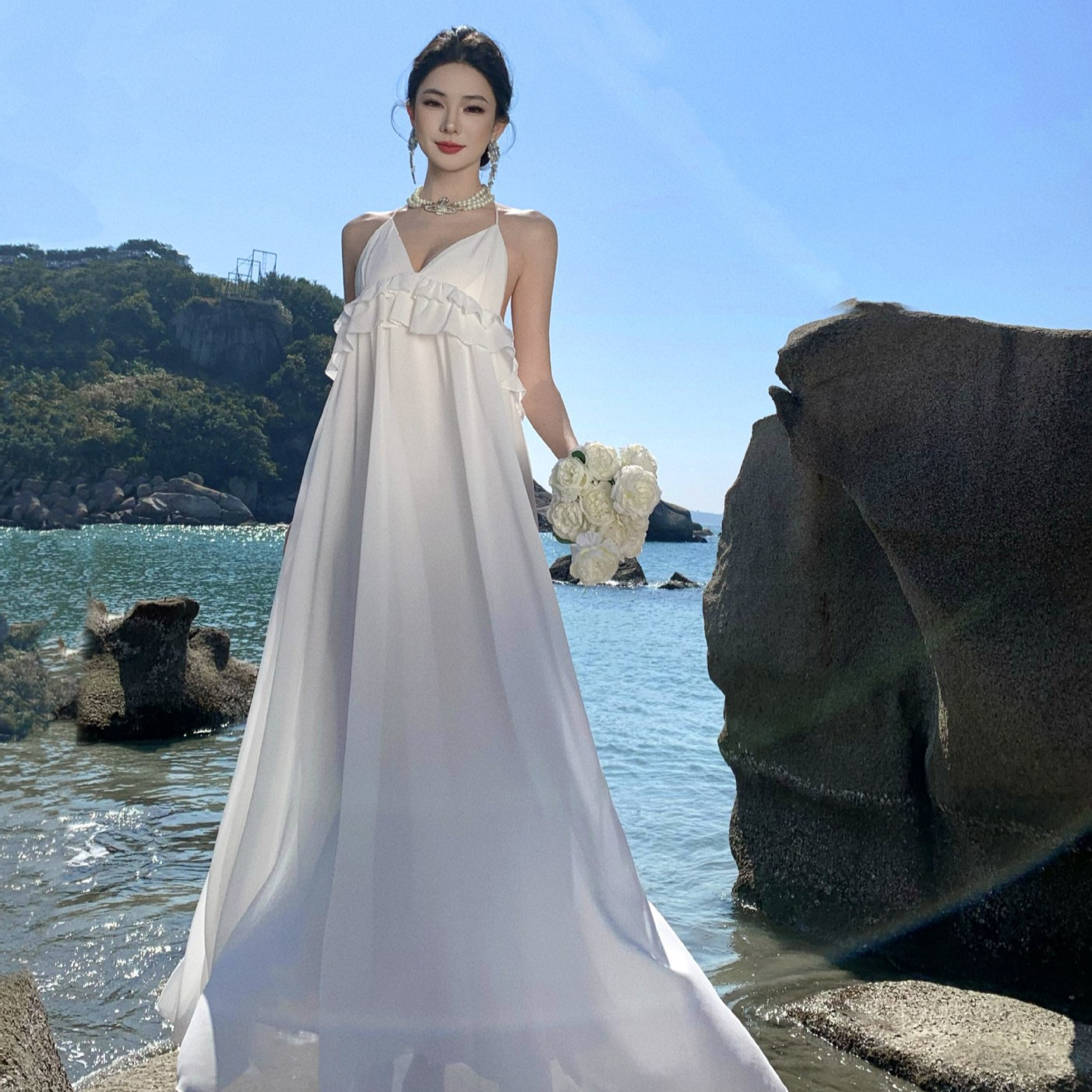 Flounce White Chiffon Dress - Elegant Summer Fashion