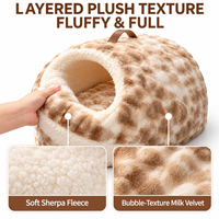 Lit pour chat en peluche, semi-fermé, chaud, en fourrure sherpa, avec coussin amovible