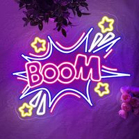 Letrero LED de Neón Acrílico Neonawall BOOM, Blanco Cálido, Alimentado por USB, Lámpara de Pared con Interruptor para Decoración de Habitaciones de Juegos, Fiestas, Eventos y Negocios