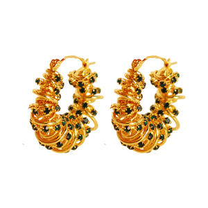 Pendientes de Aro con Diamantes de Imitación Envueltos en Espiral Esmeralda, Latón Chapado en Oro de 18K, Aretes de Embrague con Resorte de Metal para Fiesta Diaria - Product Image 3