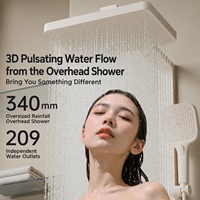 Ensemble de douche thermostatique mural blanc laiteux avec affichage LED de la température, pommeau de douche carré effet pluie