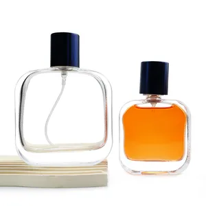 Botol parfum kotak kosong bening 30ml 50ml 100ml, botol parfum kaca elegan desain baru mewah kustom dengan tutup