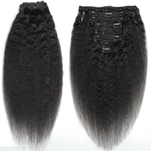Extensions de cheveux humains crépus lisses, 100% bruts, Double étirés, avec Clip, approvisionnement d'usine