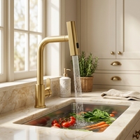 Robinet de cuisine de luxe certifié CE, rotatif, 3 modes, en or brossé, eau chaude et froide, SUS 304, pour évier, robinet de cuisine à poignée unique