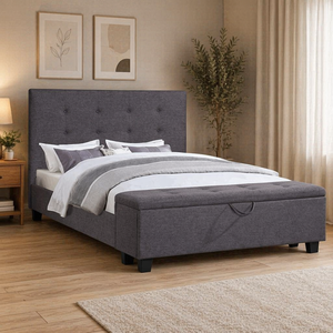 <span class=keywords><strong>Lit</strong></span> plateforme rembourré en lin gris avec repose-pieds ottoman de rangement, tête de <span class=keywords><strong>lit</strong></span> capitonnée, meubles de chambre à coucher, aucun sommier tapissier nécessaire - Product Image 5