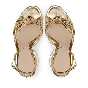 Sandalias elegantes de verano de tacón alto para fiesta dorada, zapatos de tiras <span class=keywords><strong>anudadas</strong></span> para mujer, zapatos de tacón con correa en el <span class=keywords><strong>tobillo</strong></span> de cuero PU para mujer, talla grande - Product Image 2