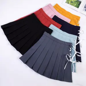 Candy Color Sommer Frauen Röcke 2021 New Korean High Waist Tie Minirock Japanische Schulmädchen Sexy Cute Falten rock WF0252